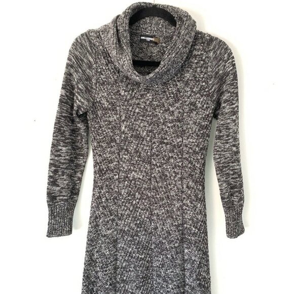 Karl Lagerfeld Size XS Gray Cowl Neck Knit Sweater Dress Modest Sheath A-Line - Picture 2 of 6